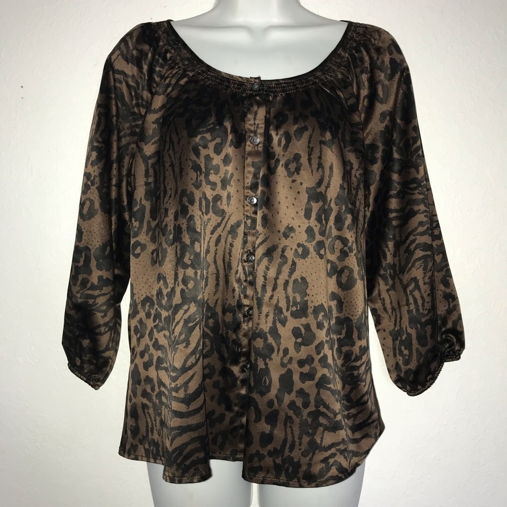 2/$20 Express Button Front Satin Animal Print Top XS